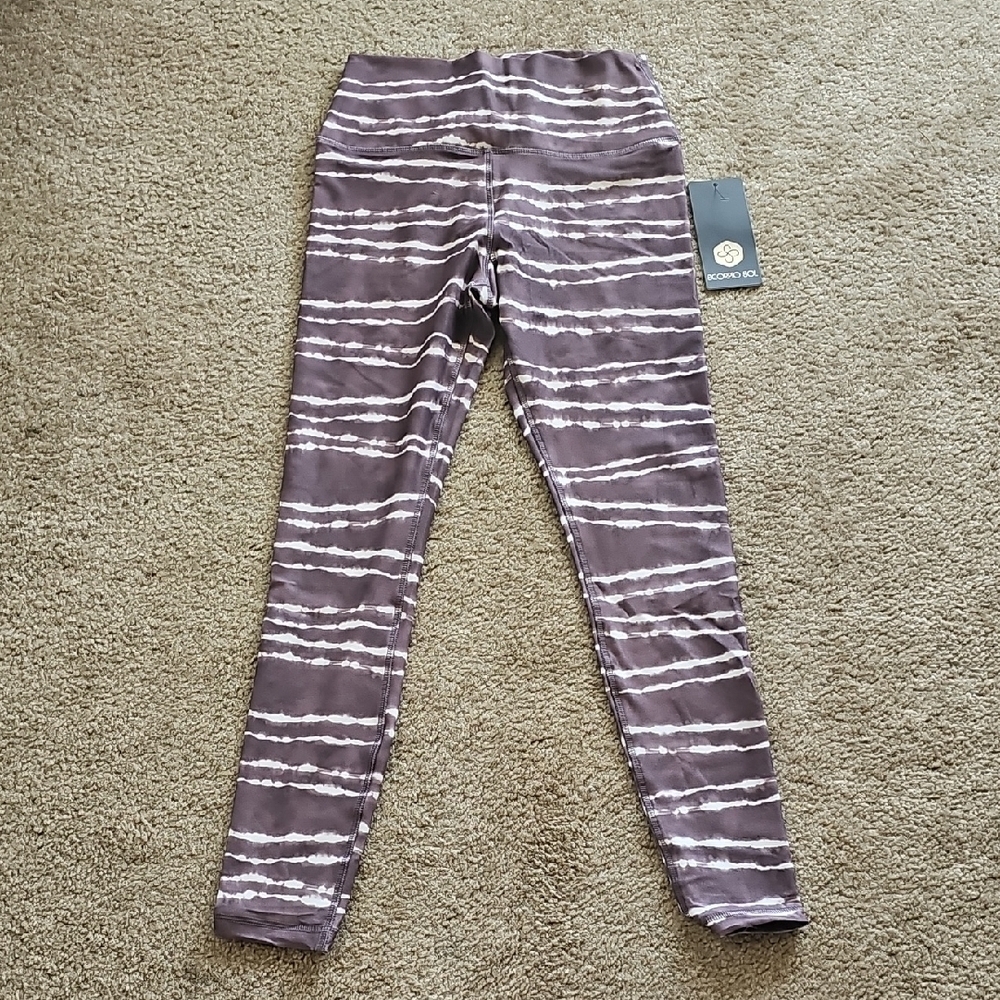Scorpio Sol Leggings Small High Waist Rustic Plum Stripe Tie Dye